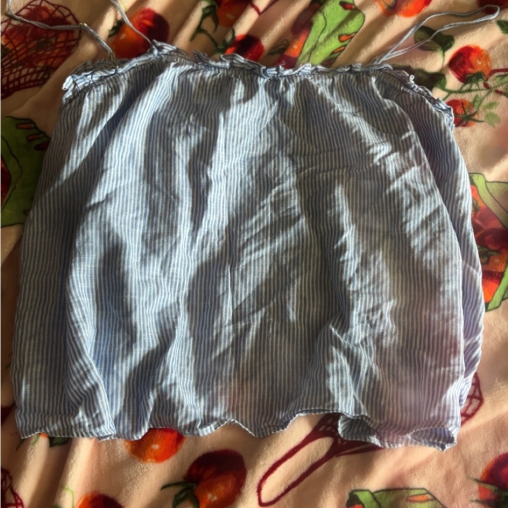H&M Blue and White Smocked Bubble Tank Top